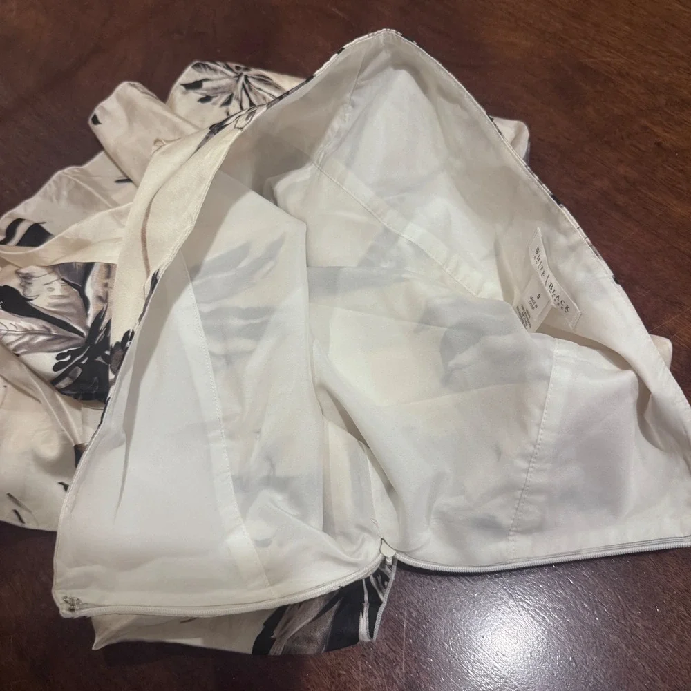 White House Black Market Silk‎ Pleated Tropical Leaf Print Mini Skirt Cream Sz 0 - Picture 4 of 7